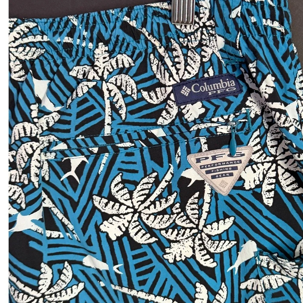 Columbia PFG Men's XL Blue Tropical Palm Fish Print Omni-Shade Fishing Shorts 40